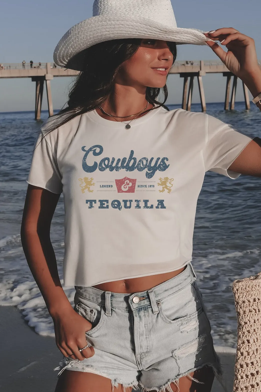 Cowboys And Tequila Graphic Short Sleeve Crop Top sold by Amazing Lace