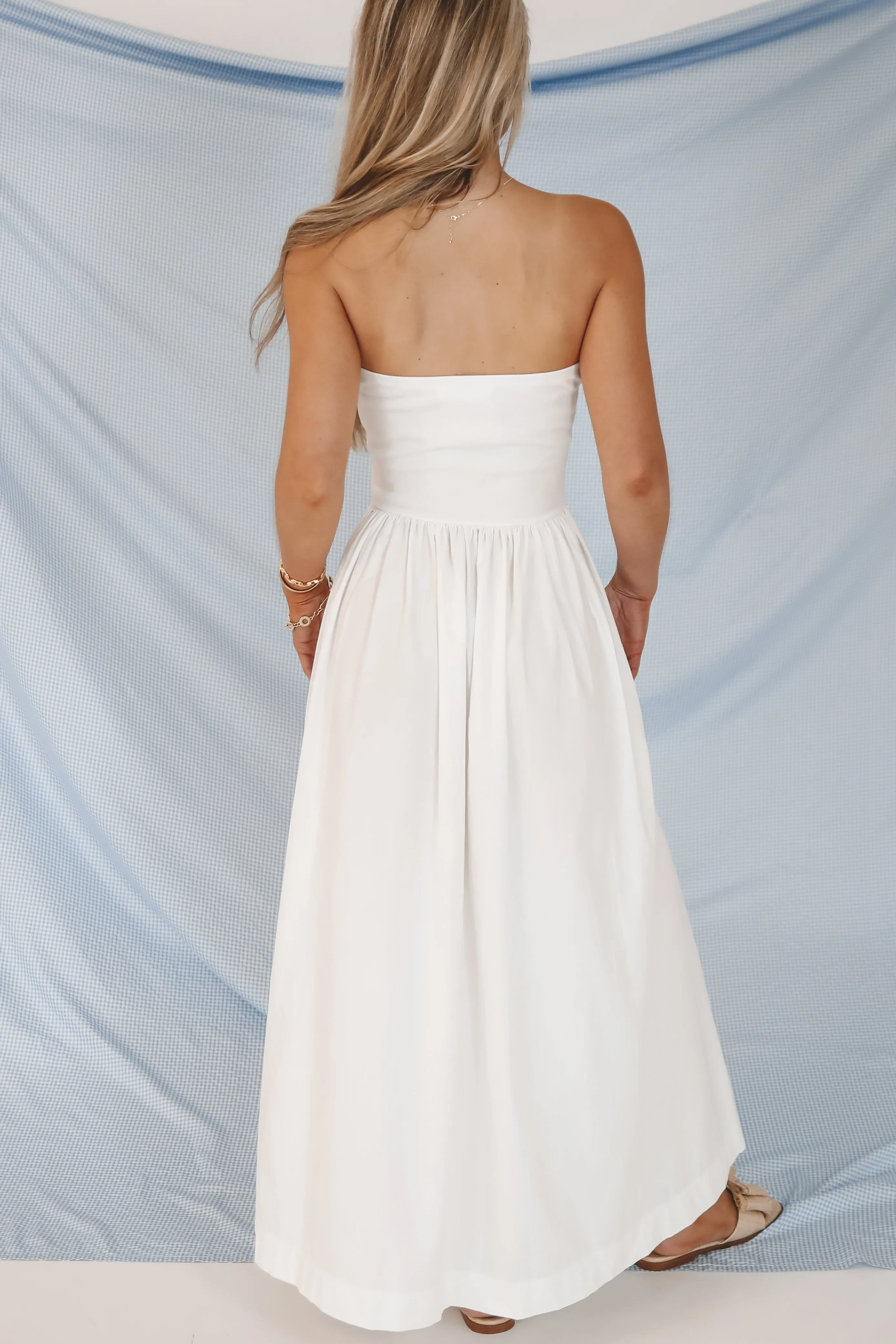 Meet Me A Five Drop Waist White Strapless Maxi Dress sold by Amazing Lace product image thumbnail 2