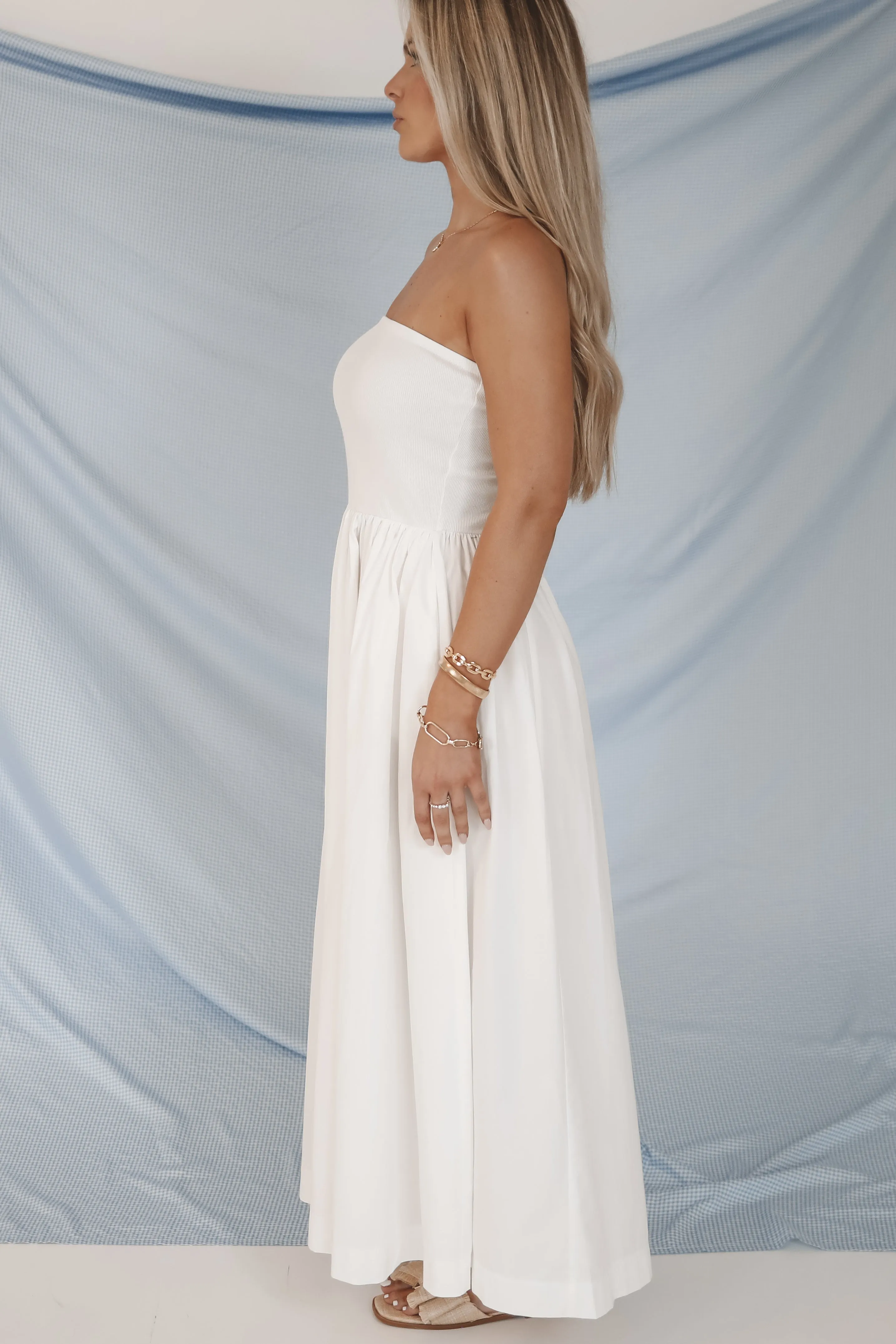 Meet Me A Five Drop Waist White Strapless Maxi Dress sold by Amazing Lace product image thumbnail 3