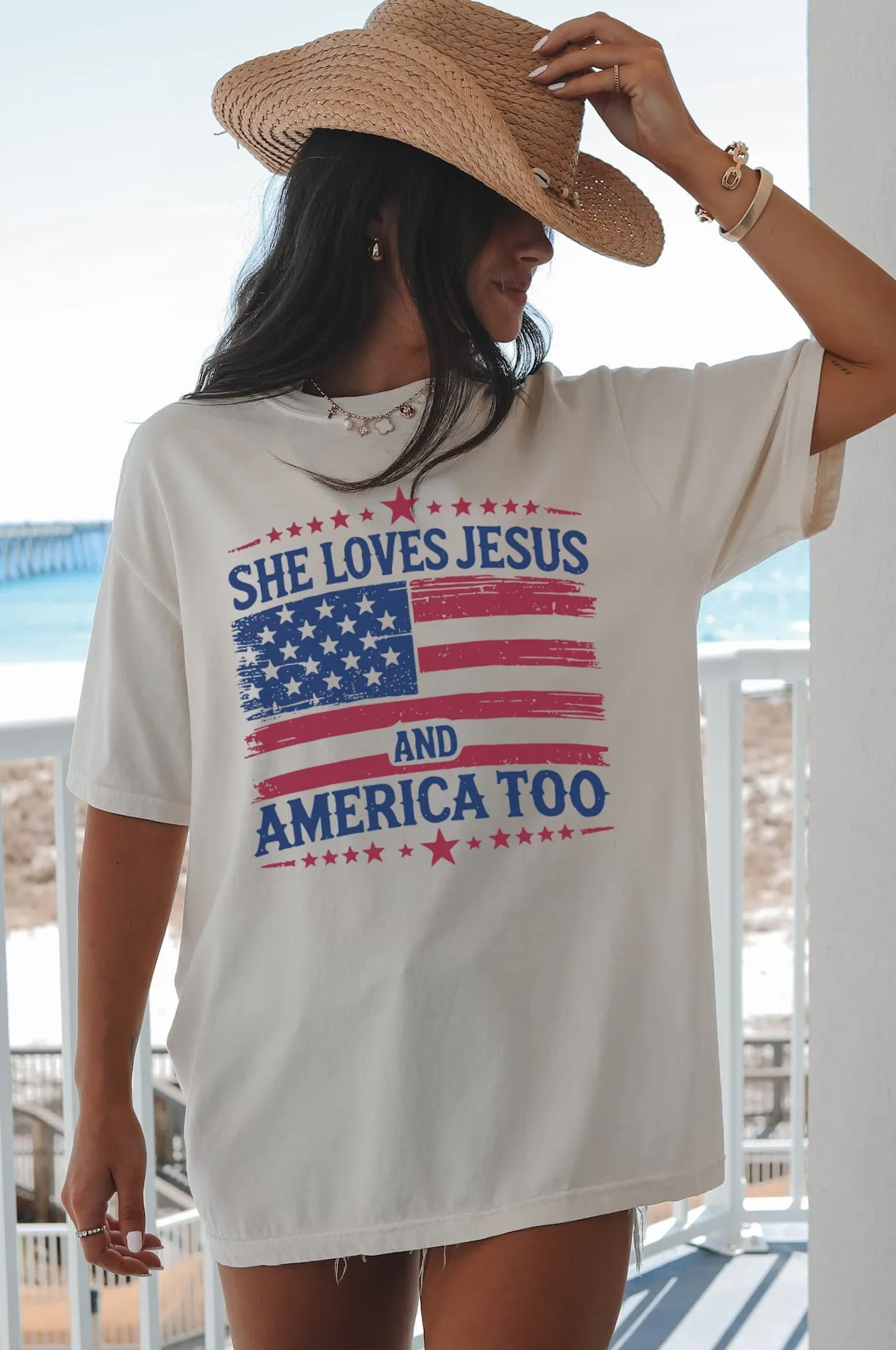 She Loves Jesus And America Too Patriotic Graphic Unisex Comfort Color Tee sold by Amazing Lace