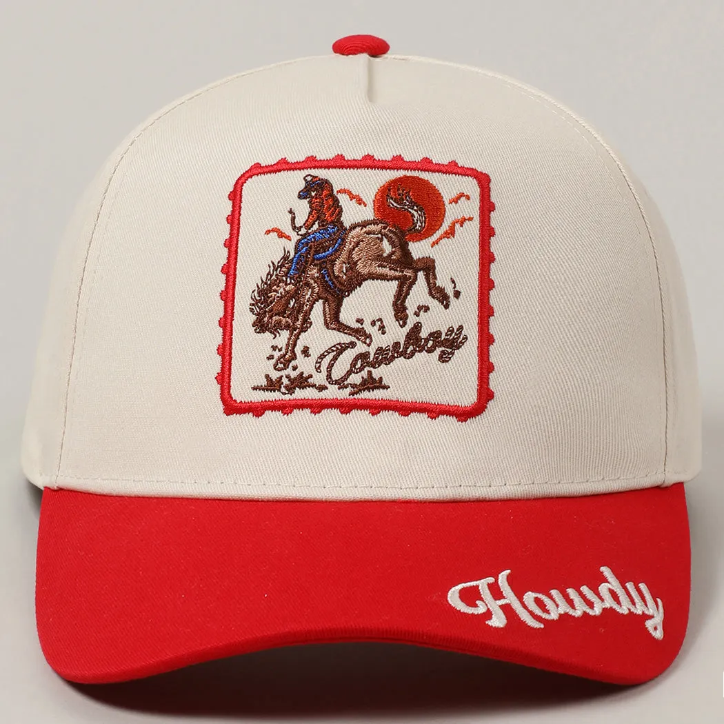 Howdy Cowboy Embroidered Red Trucker Hat sold by Amazing Lace