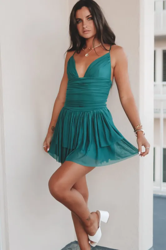 Reservations For Two Green Mesh Lace Up Mini Dress sold by Amazing Lace
