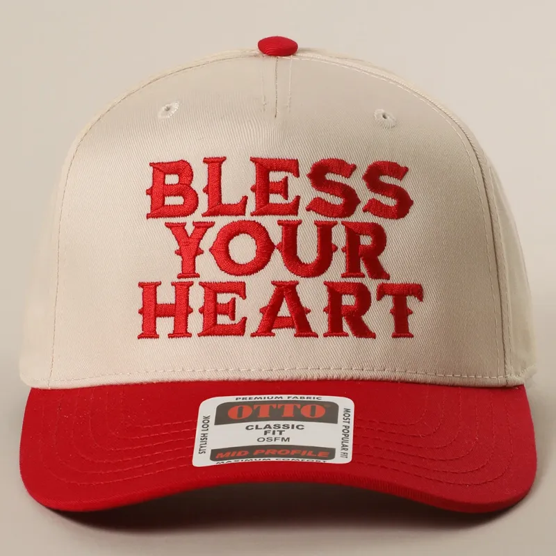 Bless Your Heart Red Embroidery SnapBack Trucker Hat made by Amazing Lace
