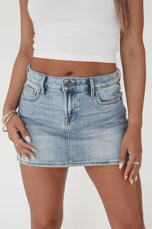 Girl Next Door Medium Light Denim Mini Skirt sold by Amazing Lace