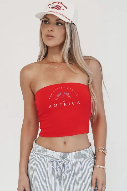 The United States Of America Red Graphic Double Lined Tube Top sold by Amazing Lace