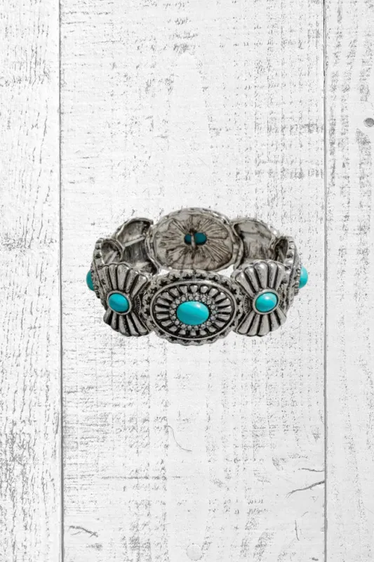 Silver And Turquoise Western Statement Bracelet sold by Amazing Lace
