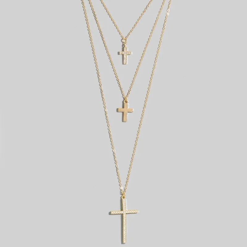 Cross My Heart Gold Cross Layered Necklace sold by Amazing Lace