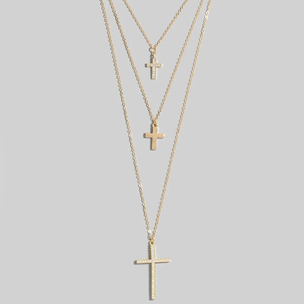 Cross My Heart Gold Cross Layered Necklace sold by Amazing Lace