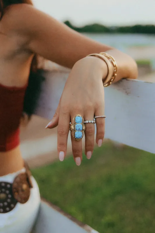 Look My Bling Gold And Turquoise Statement Ring sold by Amazing Lace