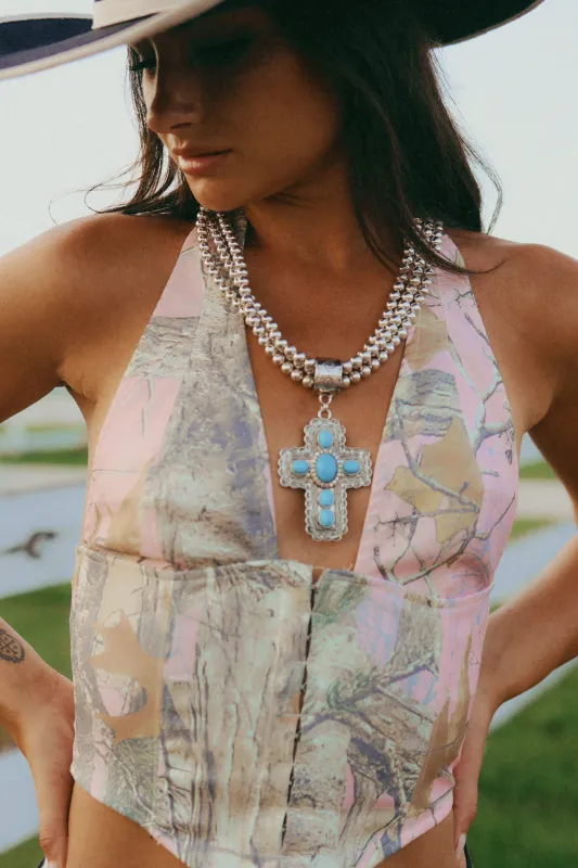 Cowboy Has My Heart Silver And Turquoise Layered Criss Necklace sold by Amazing Lace