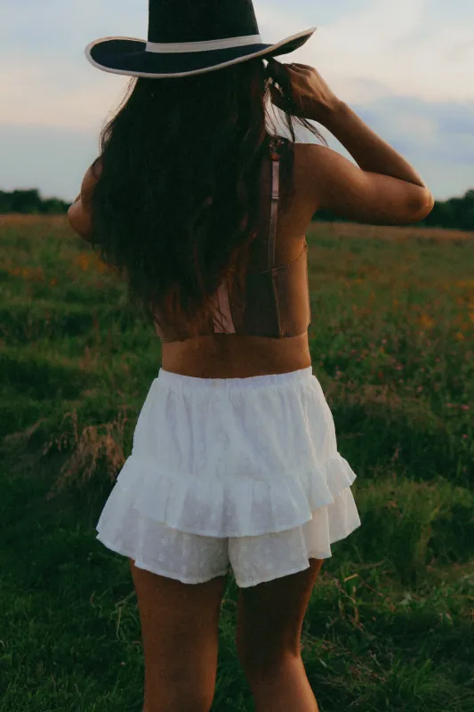 In Your Favor White Ruffle Mini Shorts sold by Amazing Lace