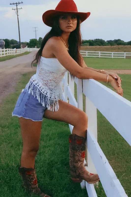 Wondering Through My Mind White Lace Strapless Top sold by Amazing Lace