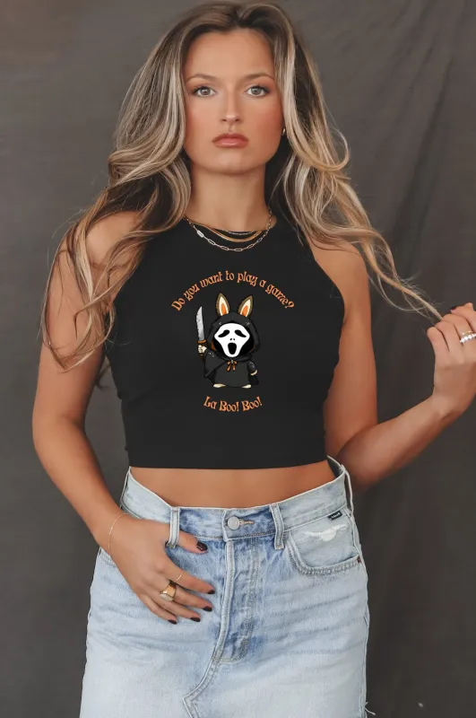 Do You Want To Play A Game La Boo Boo Halloween Graphic Crop Tank sold by Amazing Lace