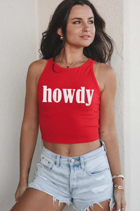 馃巵 Howdy High Neck Western Graphic Cropped Fitted Tank (50% off) sold by Amazing Lace product image thumbnail 3