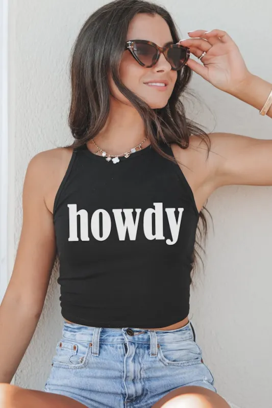 🎁 Howdy High Neck Western Graphic Cropped Fitted Tank (50% off) sold by Amazing Lace