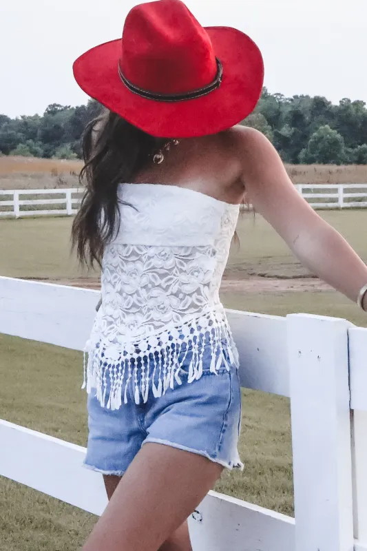 Wondering Through My Mind White Lace Strapless Top sold by Amazing Lace