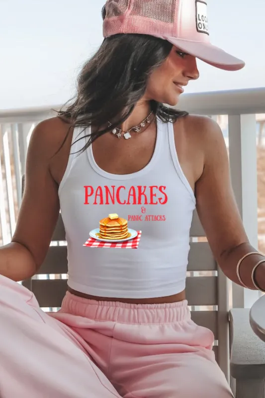 DEAL Pancakes & Panic Attacks Funny Cropped Graphic Tank Top sold by Amazing Lace