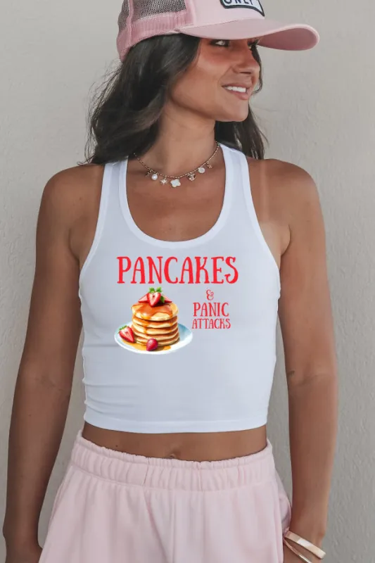 DEAL Pancakes & Panic Attacks Strawberry Pancake Funny Cropped Graphic Tank sold by Amazing Lace