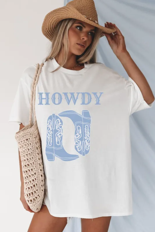 DEAL Howdy There White/Blue Western Boot Unisex Graphic Tee sold by Amazing Lace