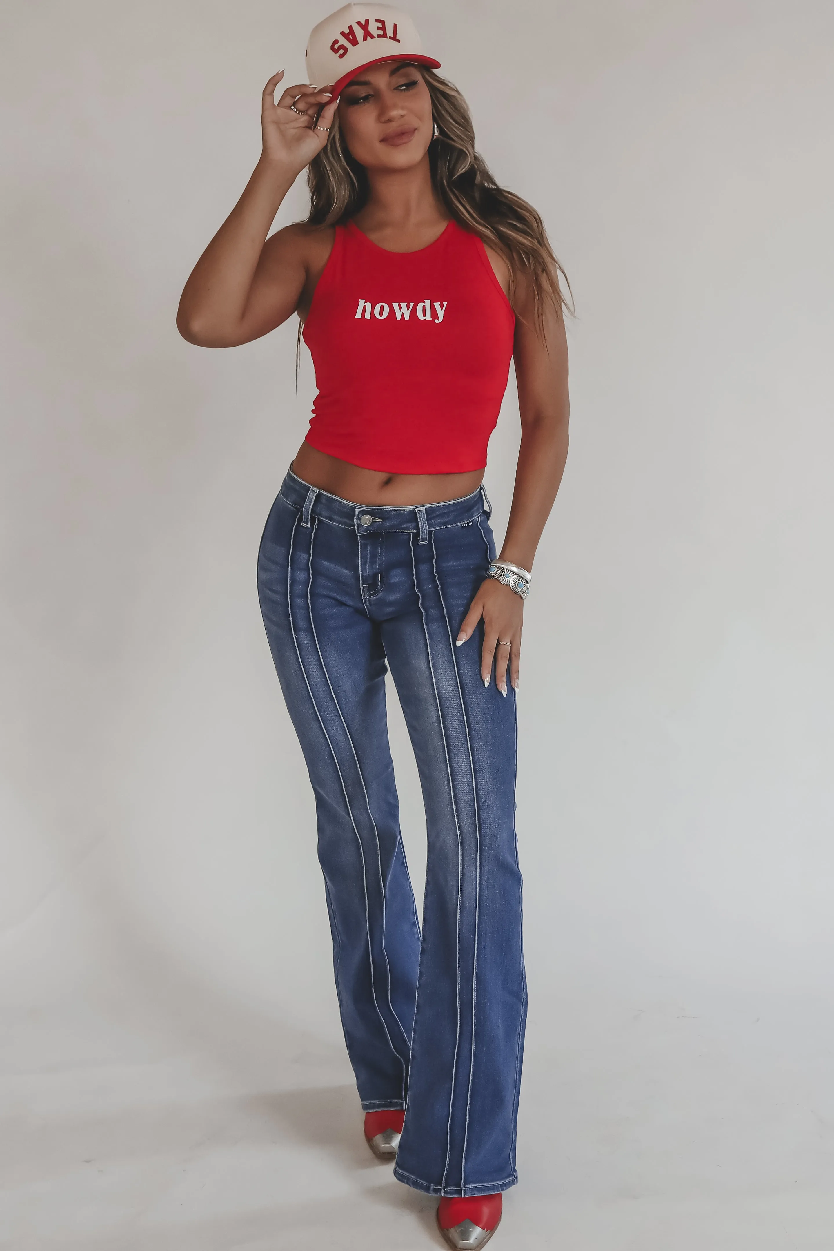 Down For A Good Time Dark Denim Low Rise Flare Pants sold by Amazing Lace product image thumbnail 5
