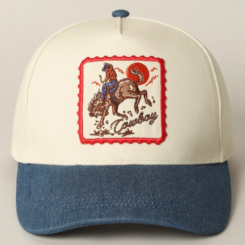 Cowboy Horse Embroidery Patch Denim Trucker Hat sold by Amazing Lace