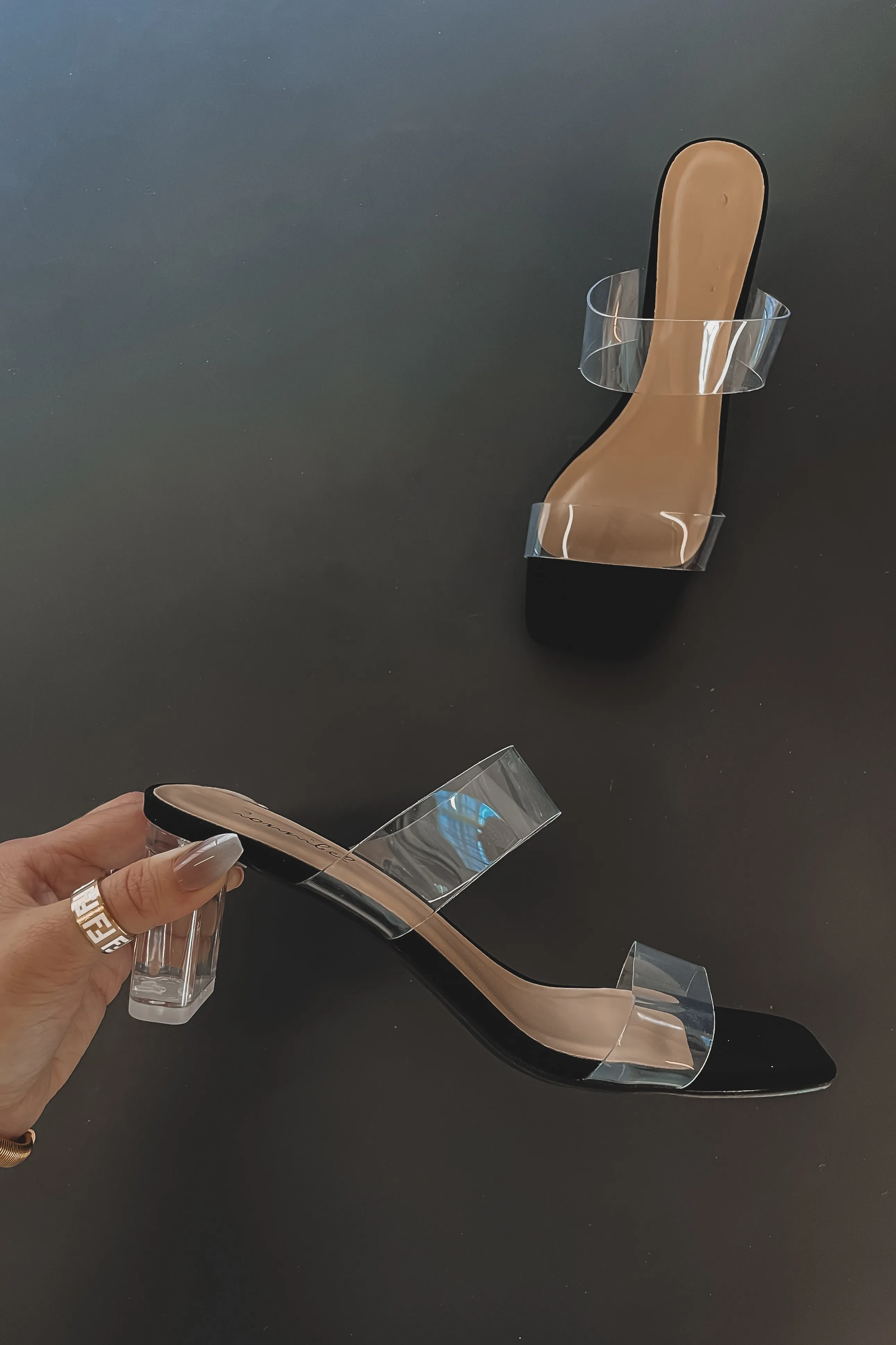 SZ 6 DEAL NO BOX Goes With Everything Clear Strap Slip On Heels sold by Amazing Lace product image thumbnail 4