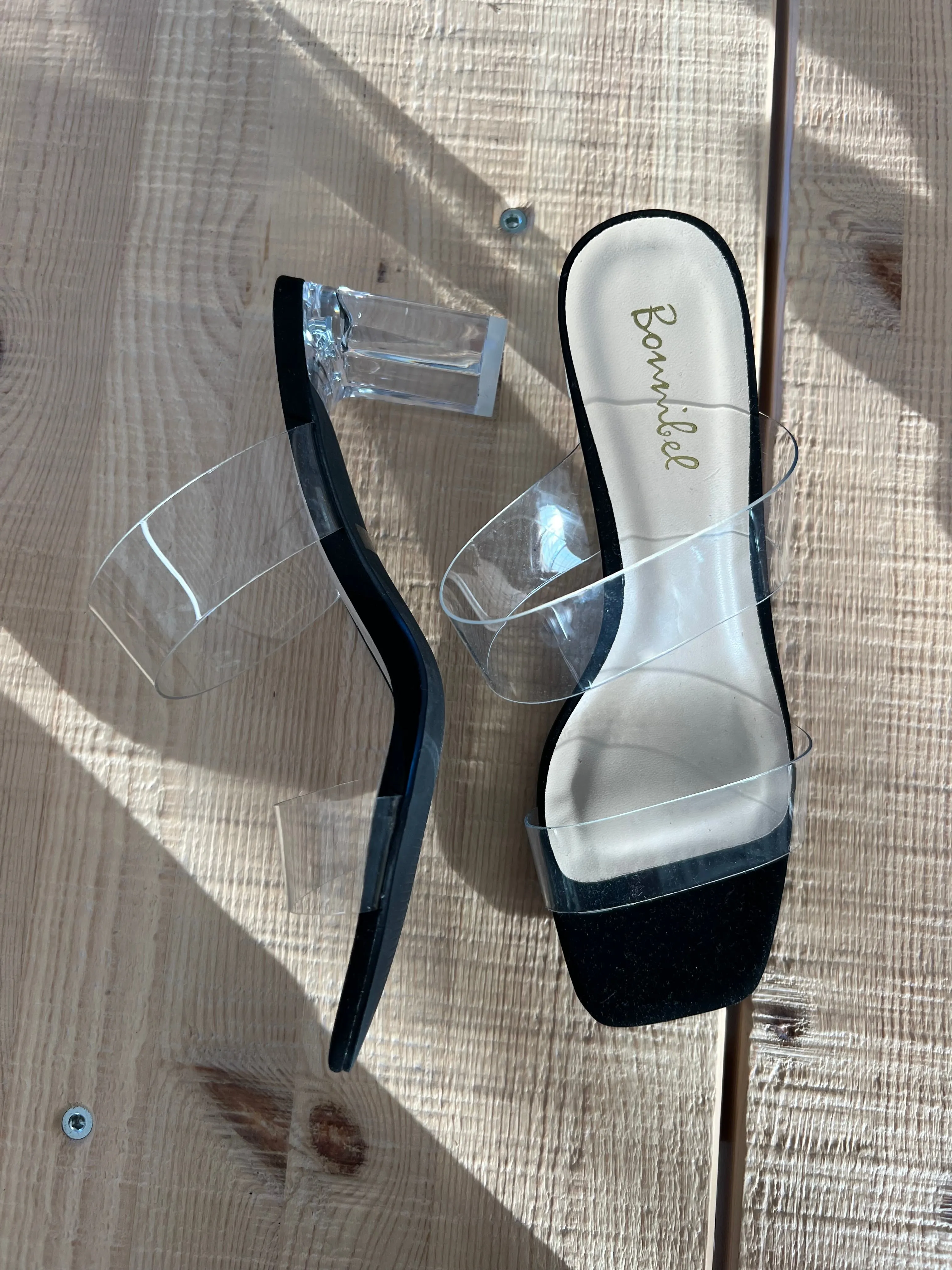 SZ 6 DEAL NO BOX Goes With Everything Clear Strap Slip On Heels sold by Amazing Lace product image thumbnail 5