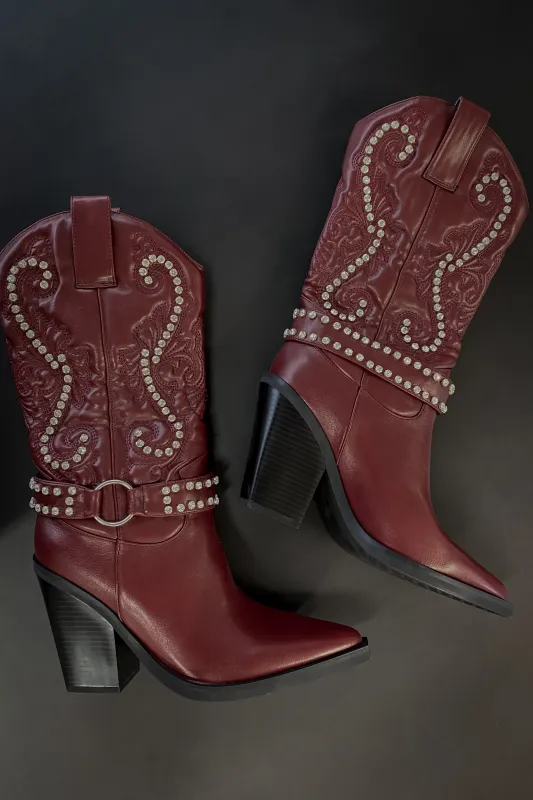 SZ 7.5 DEAL NO BOX The Wine Is Flowing Burgundy Rhinestone Western Boots sold by Amazing Lace