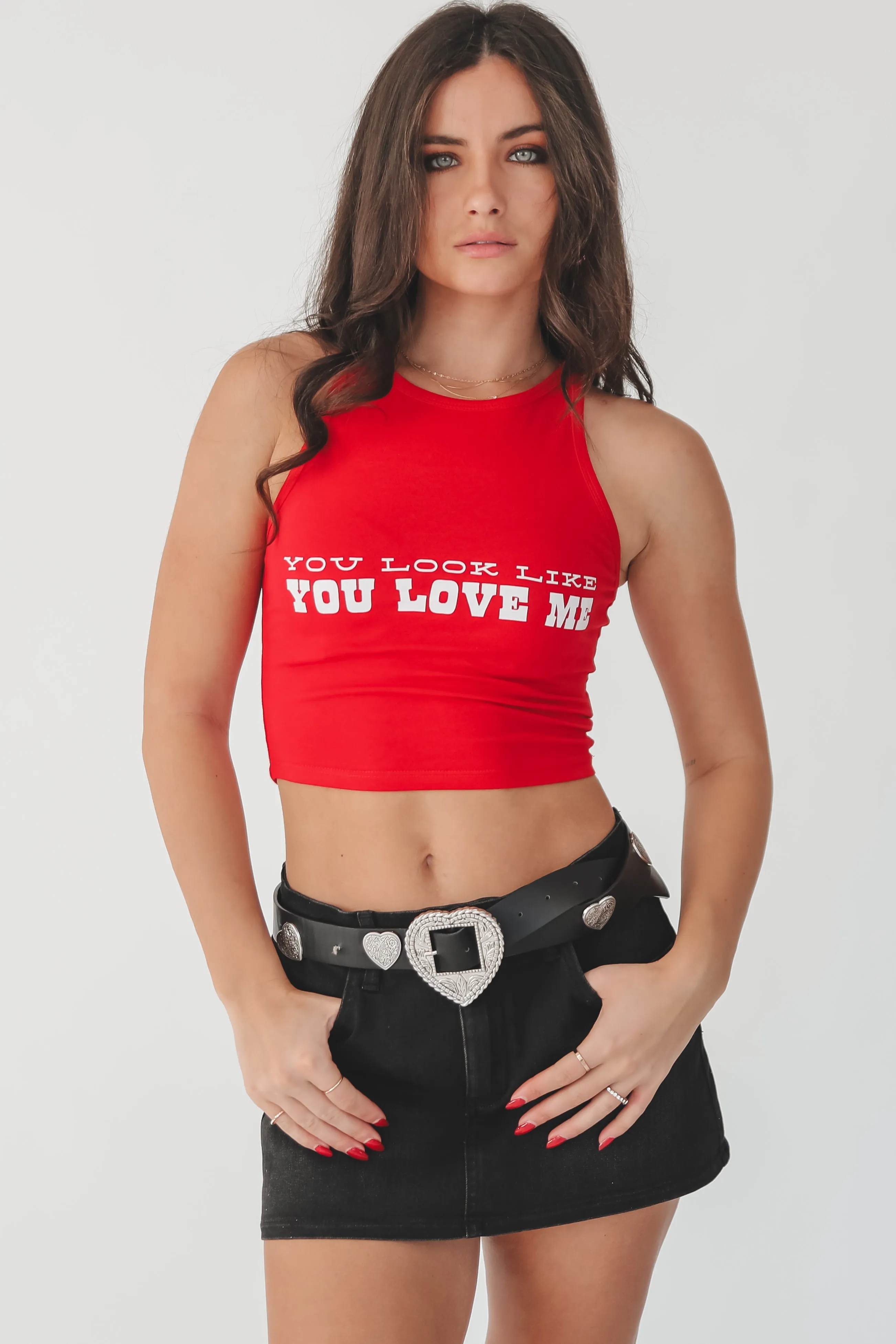 🎁 You Look Like You Love Me High Neck Western Graphic Cropped Fitted Tank (100% off) sold by Amazing Lace product image thumbnail 2