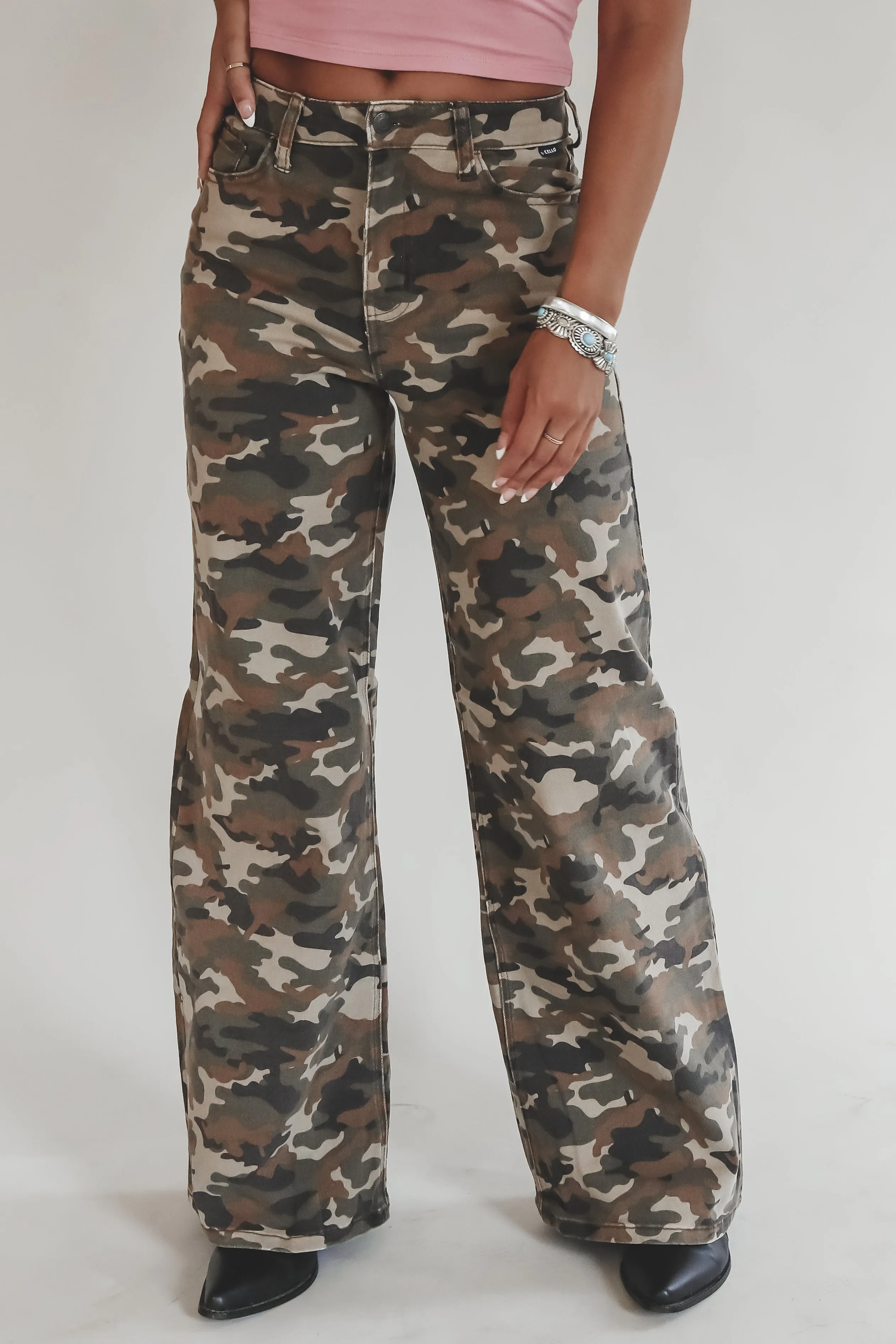 🎁 BLACK FRIDAY DEAL Talk Camo To Me Denim Wide Leg Camo Pants sold by Amazing Lace