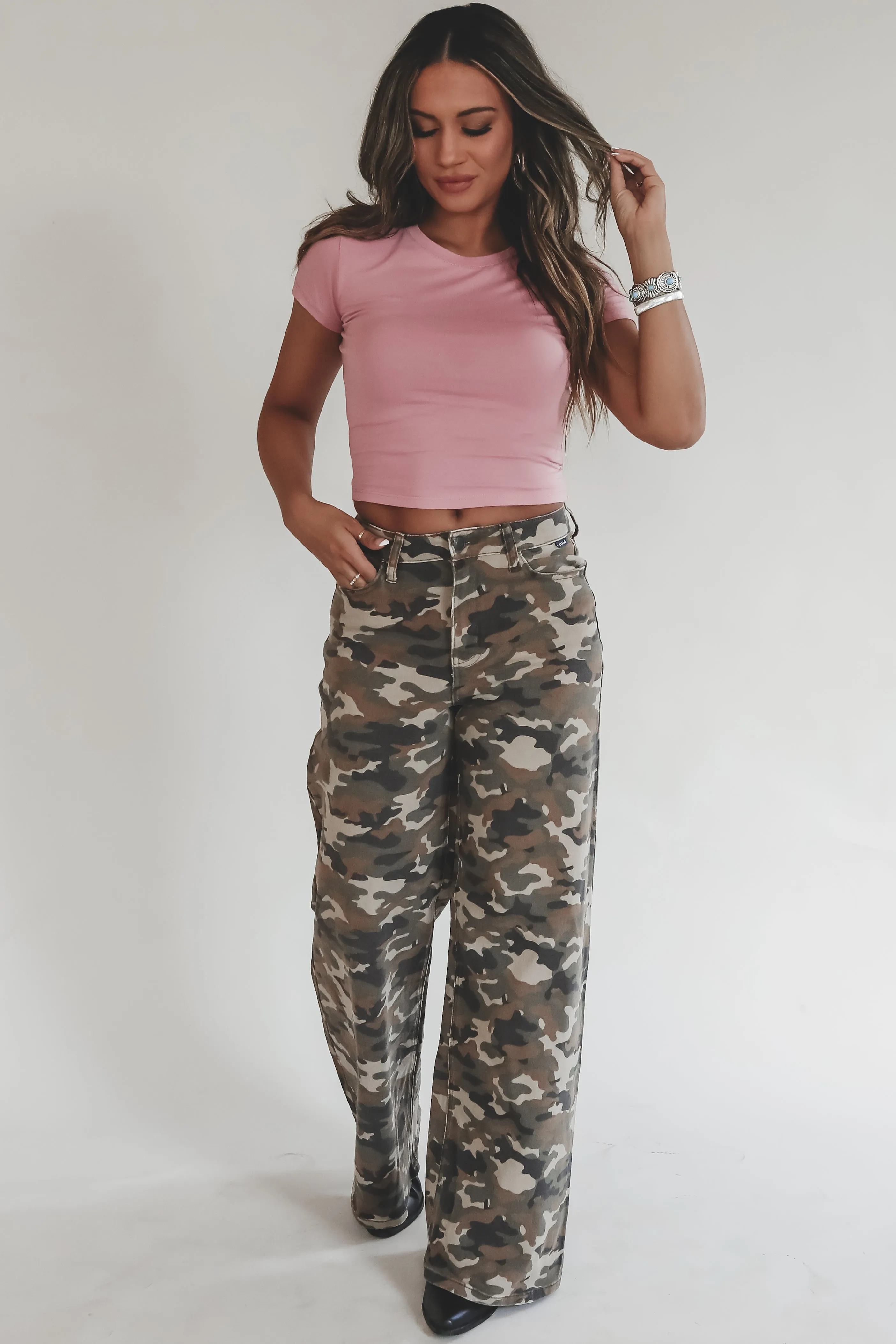 🎁 BLACK FRIDAY DEAL Talk Camo To Me Denim Wide Leg Camo Pants sold by Amazing Lace product image thumbnail 4