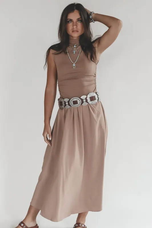 Cowgirl Chic Mocha Mock Neck Maxi Dress sold by Amazing Lace