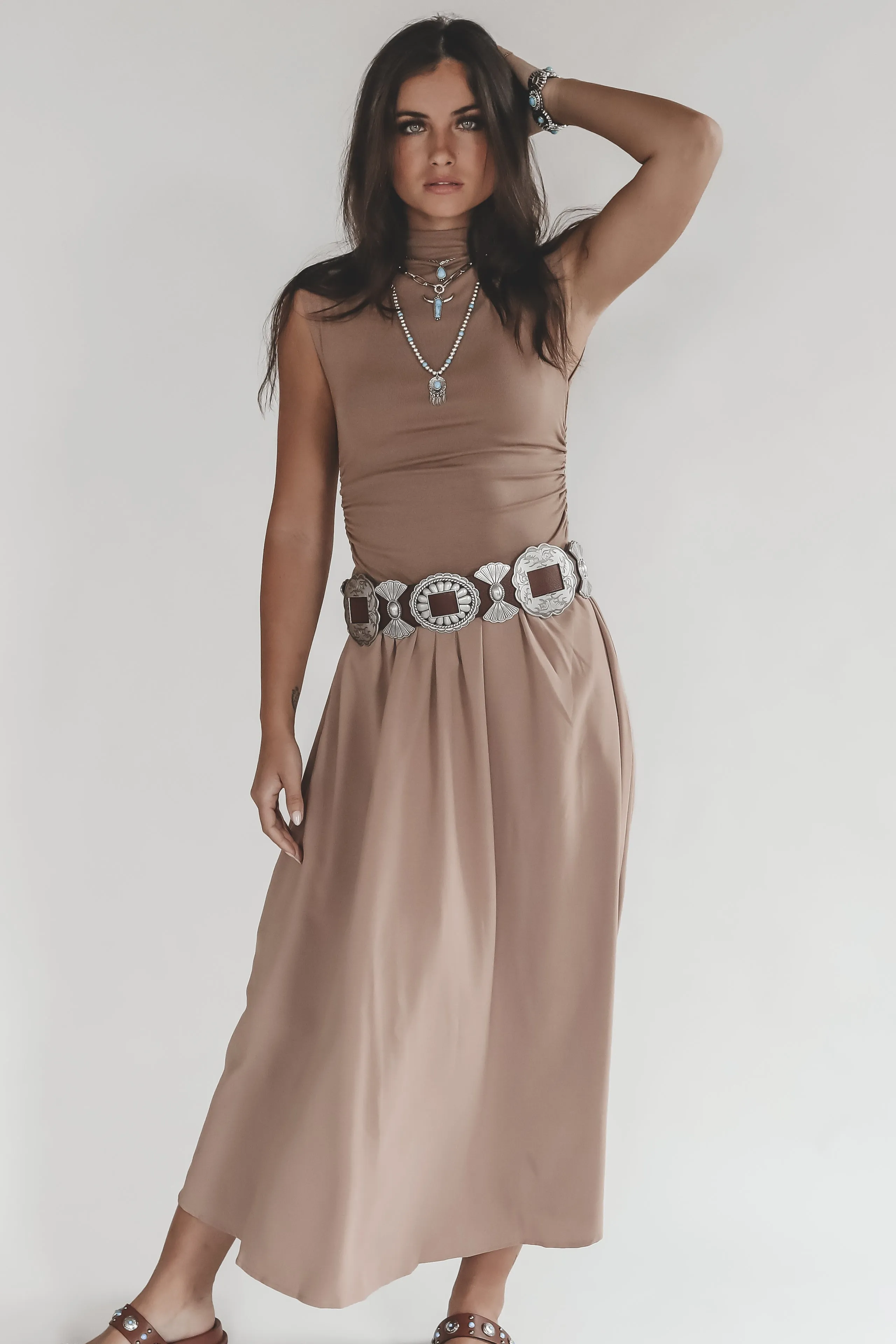 Cowgirl Chic Mocha Mock Neck Maxi Dress sold by Amazing Lace