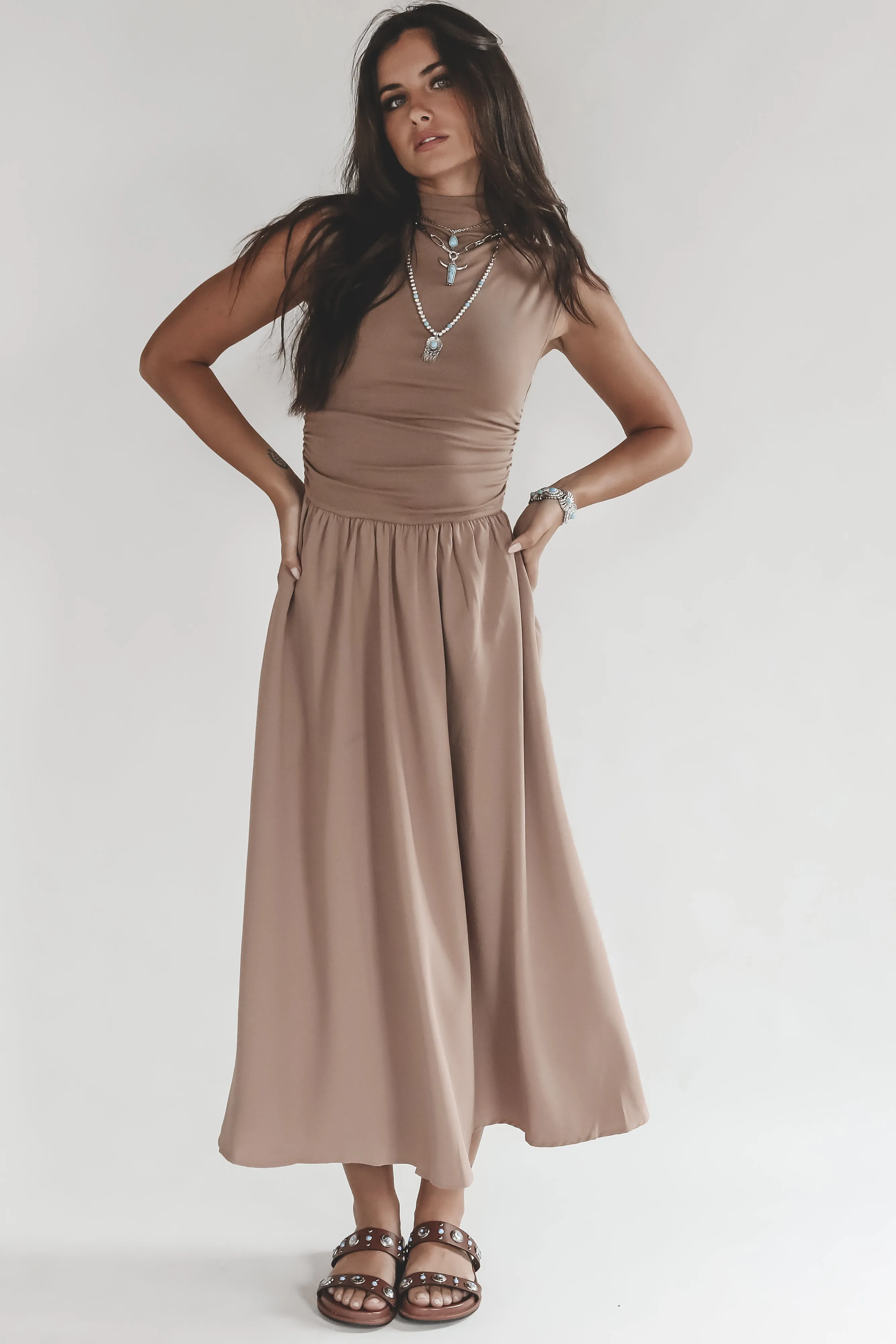 Cowgirl Chic Mocha Mock Neck Maxi Dress sold by Amazing Lace product image thumbnail 4
