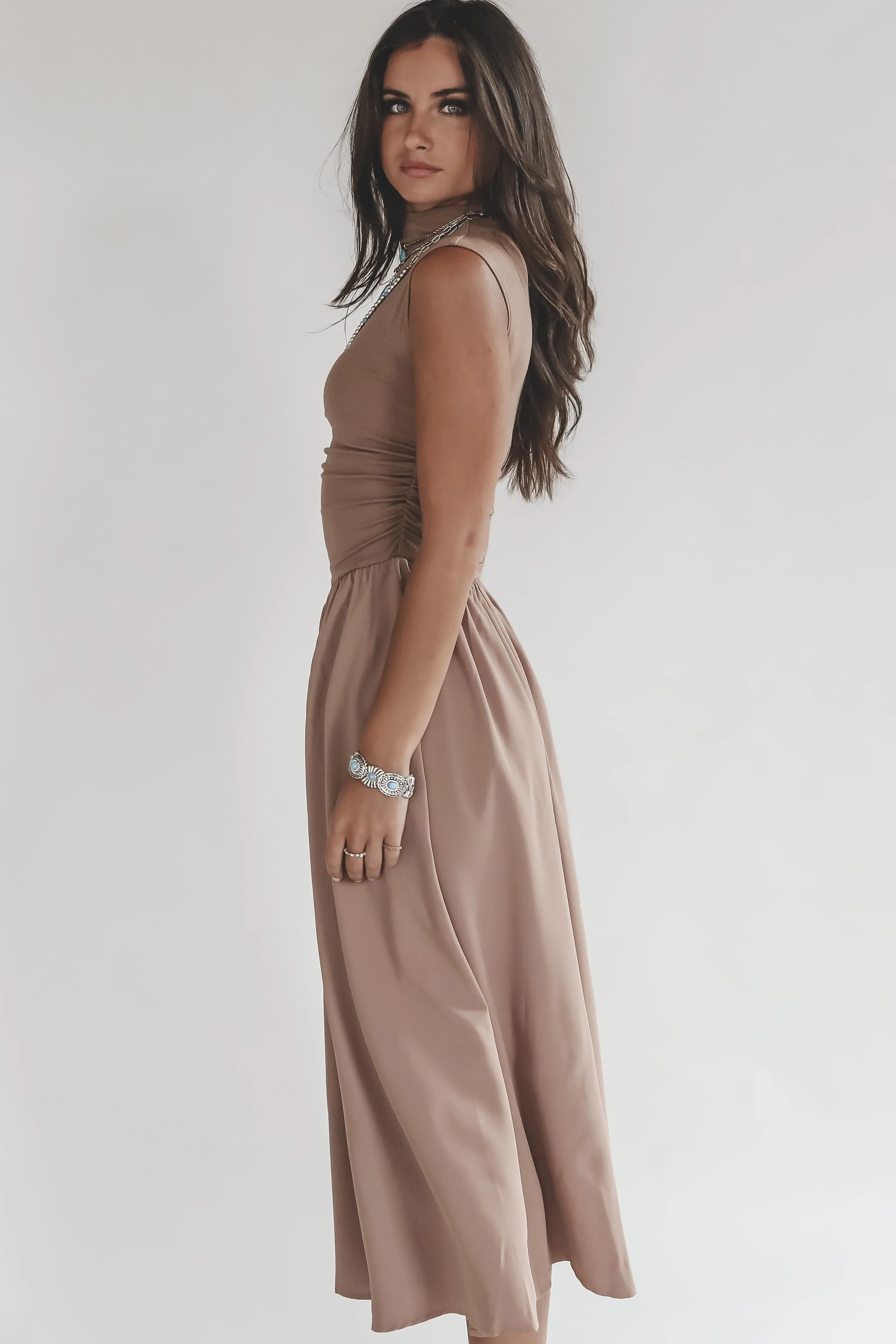 Cowgirl Chic Mocha Mock Neck Maxi Dress sold by Amazing Lace product image thumbnail 5