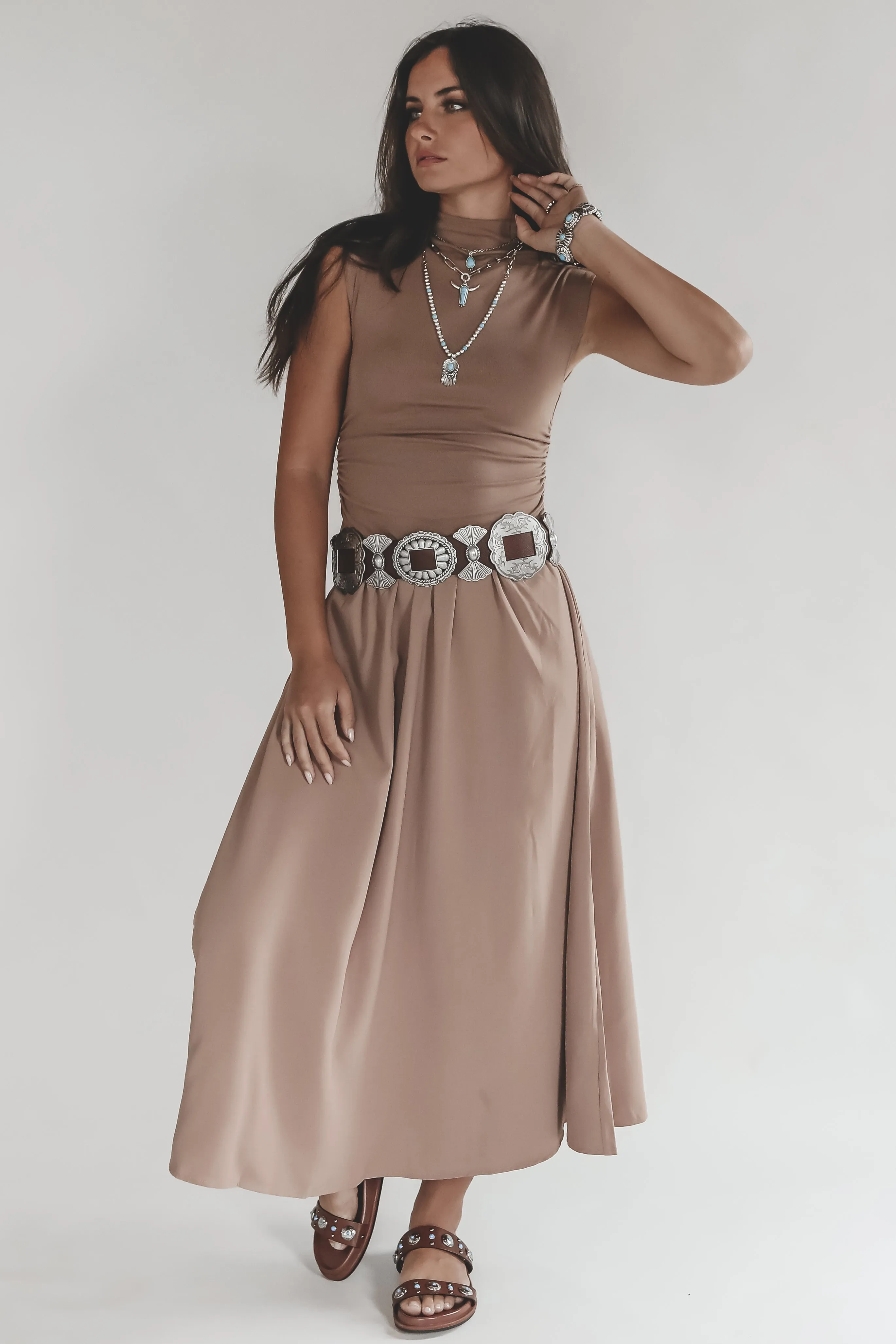 Cowgirl Chic Mocha Mock Neck Maxi Dress sold by Amazing Lace product image thumbnail 3