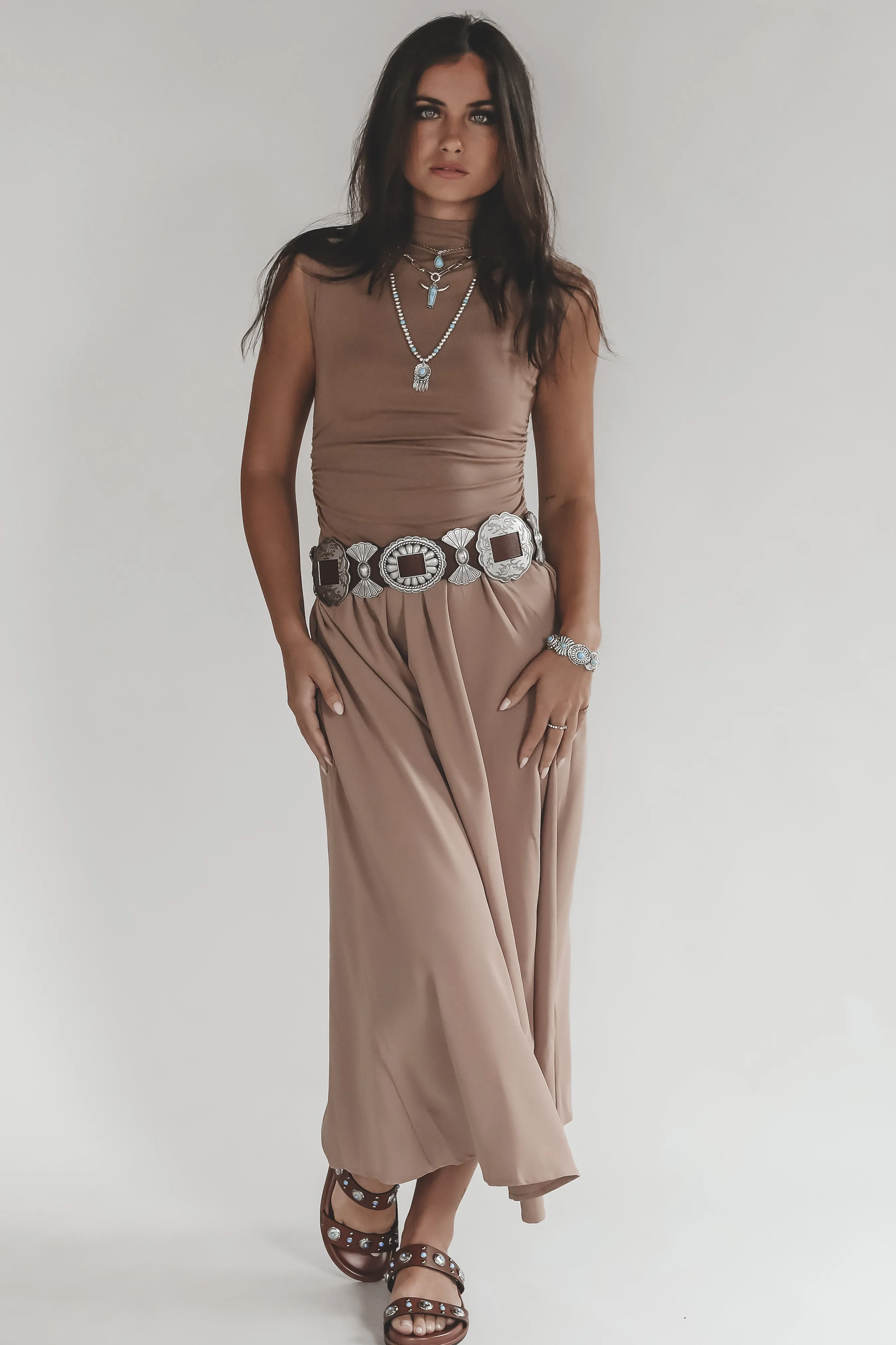 Cowgirl Chic Mocha Mock Neck Maxi Dress sold by Amazing Lace product image thumbnail 2