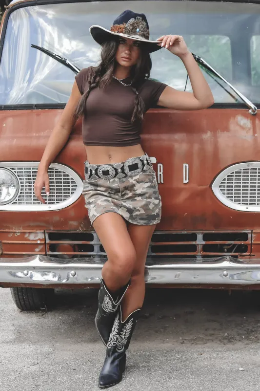 Camo Is The New Cool Denim Camo Mini Skirt sold by Amazing Lace