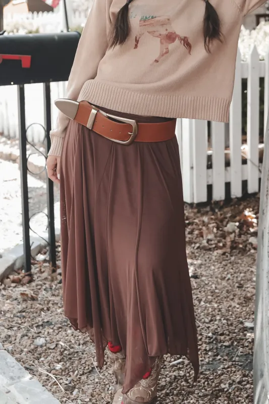 Romance Is Swirling Brown Mesh Midi Skirt sold by Amazing Lace