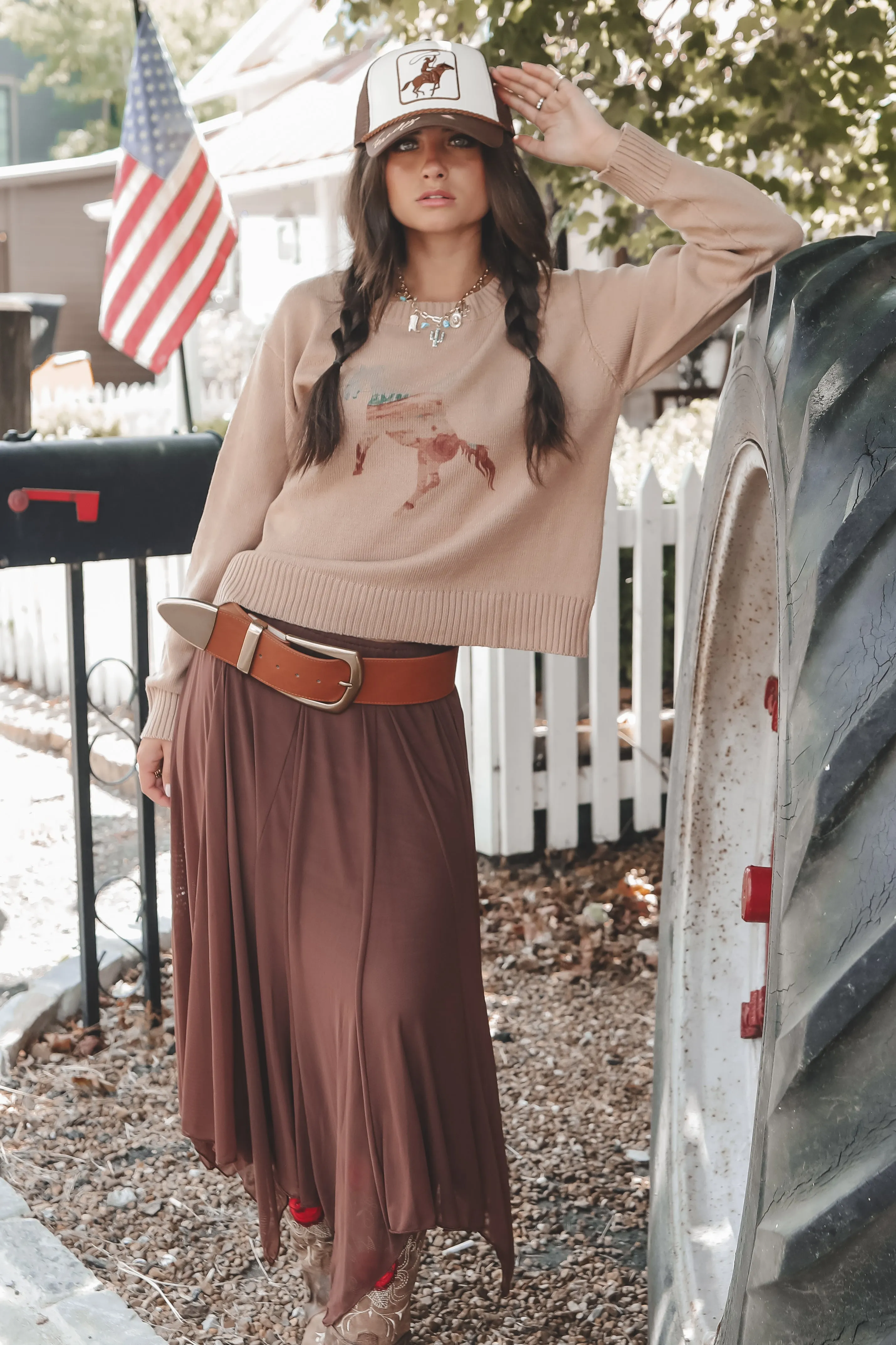 In The Wild Wild West Sunset Cowgirl Horse Sweater sold by Amazing Lace product image thumbnail 3