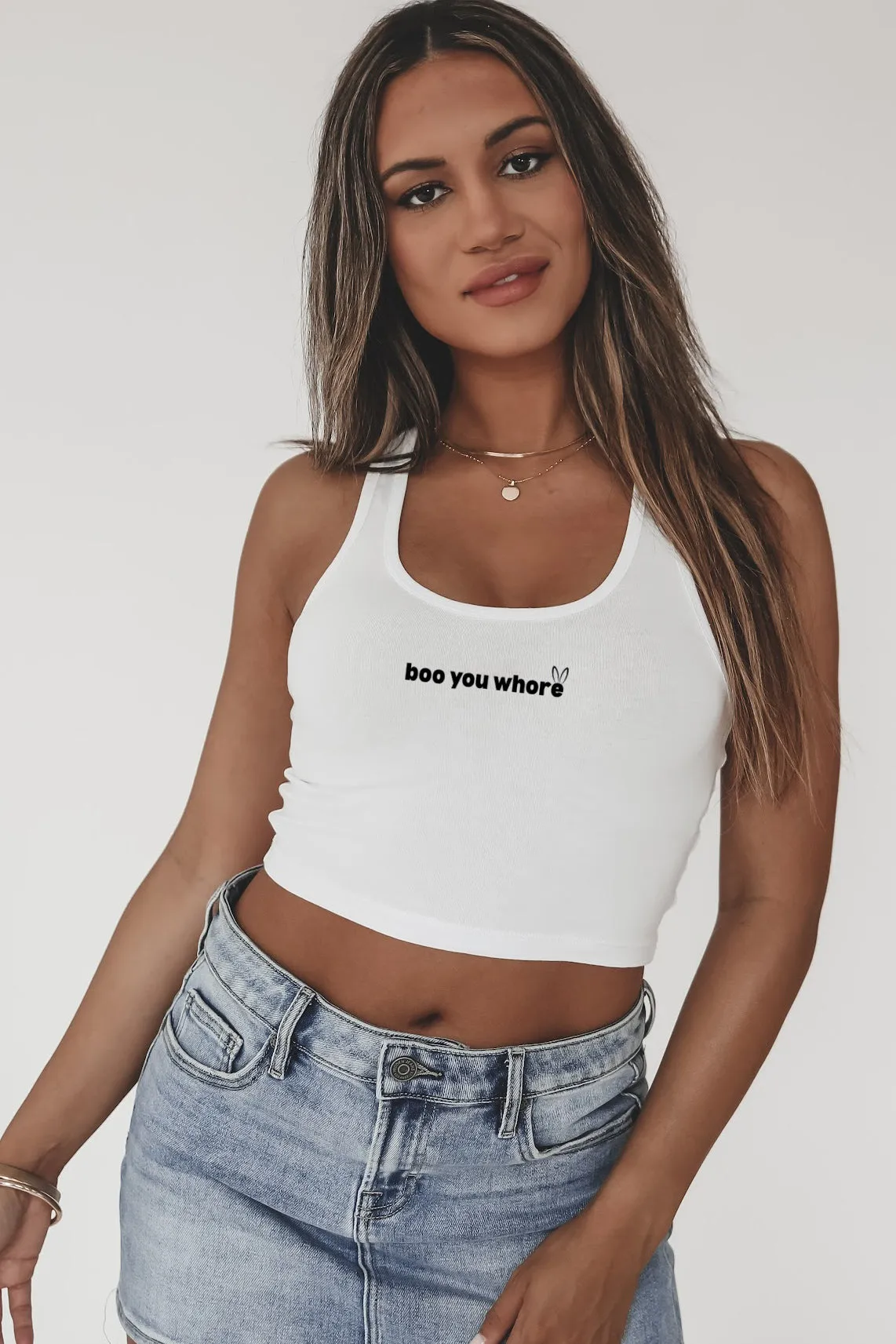 Boo You Whore Minimalist Halloween Crop Tank Top sold by Amazing Lace product image thumbnail 3