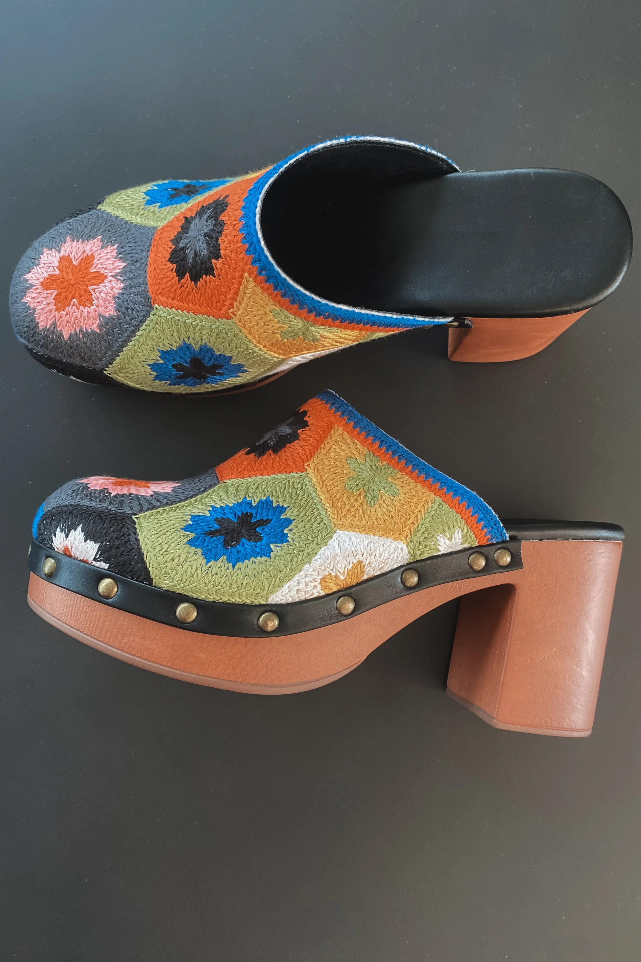 DEAL Fun And Flirty Black Multi Color Floral Crochet Mules sold by Amazing Lace product image thumbnail 4