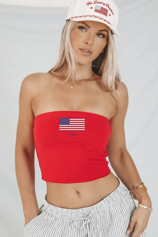 USA Patriotic American Flag Red Strapless Tube Top sold by Amazing Lace