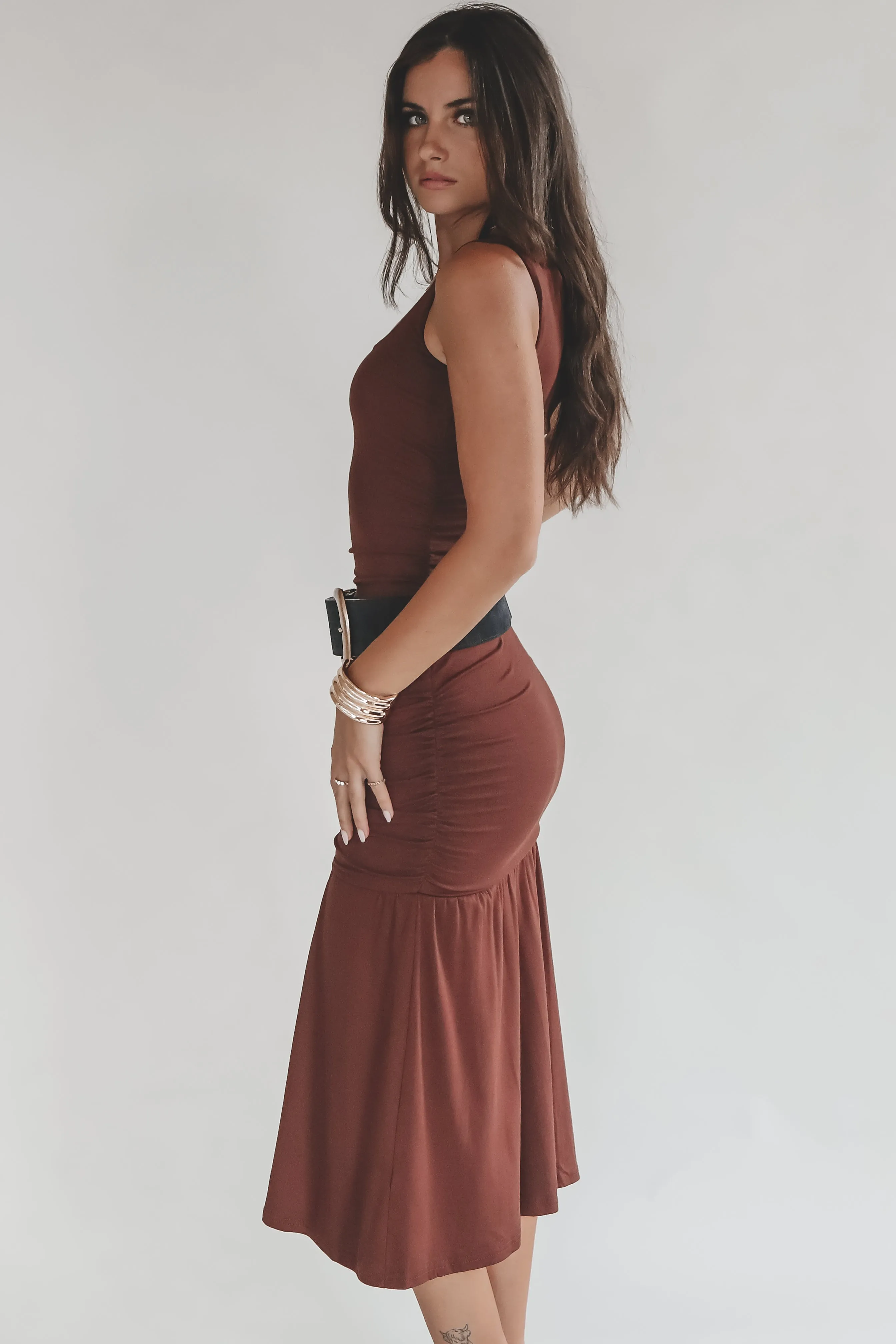 I’ll Cheers To That Brown Midi Dress sold by Amazing Lace product image thumbnail 4