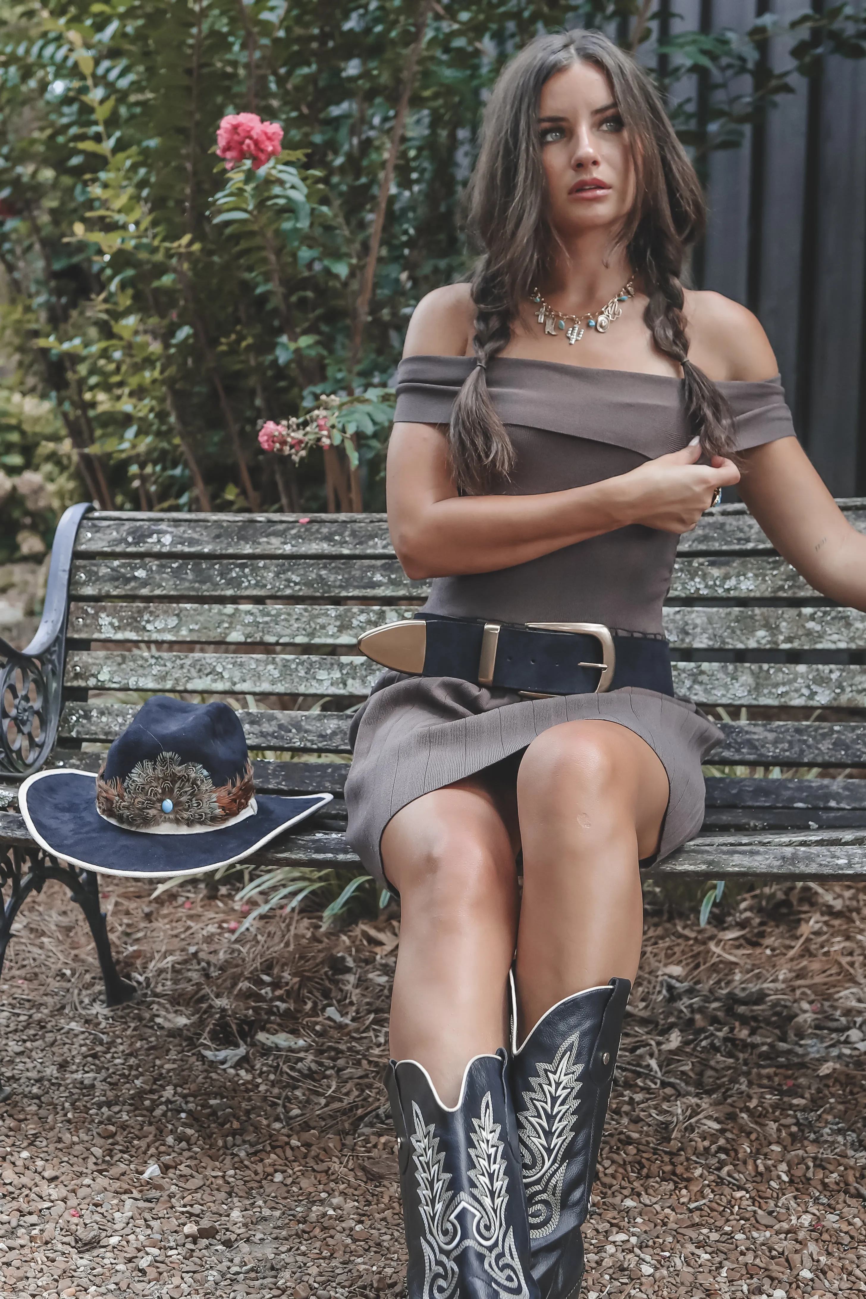 Brown Off The Shoulder Sweater Dress sold by Amazing Lace product image thumbnail 4