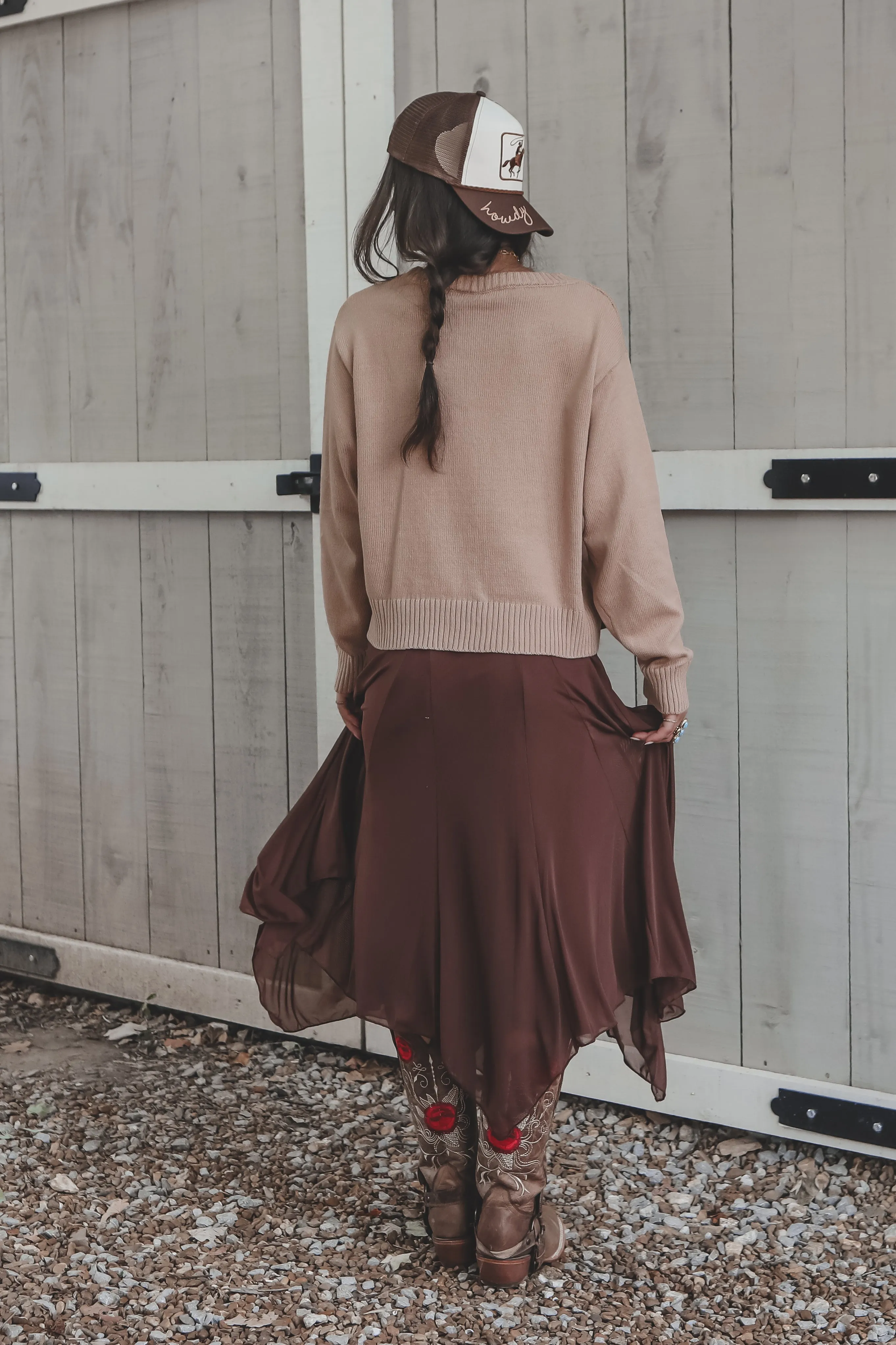 Romance Is Swirling Brown Mesh Midi Skirt sold by Amazing Lace product image thumbnail 3