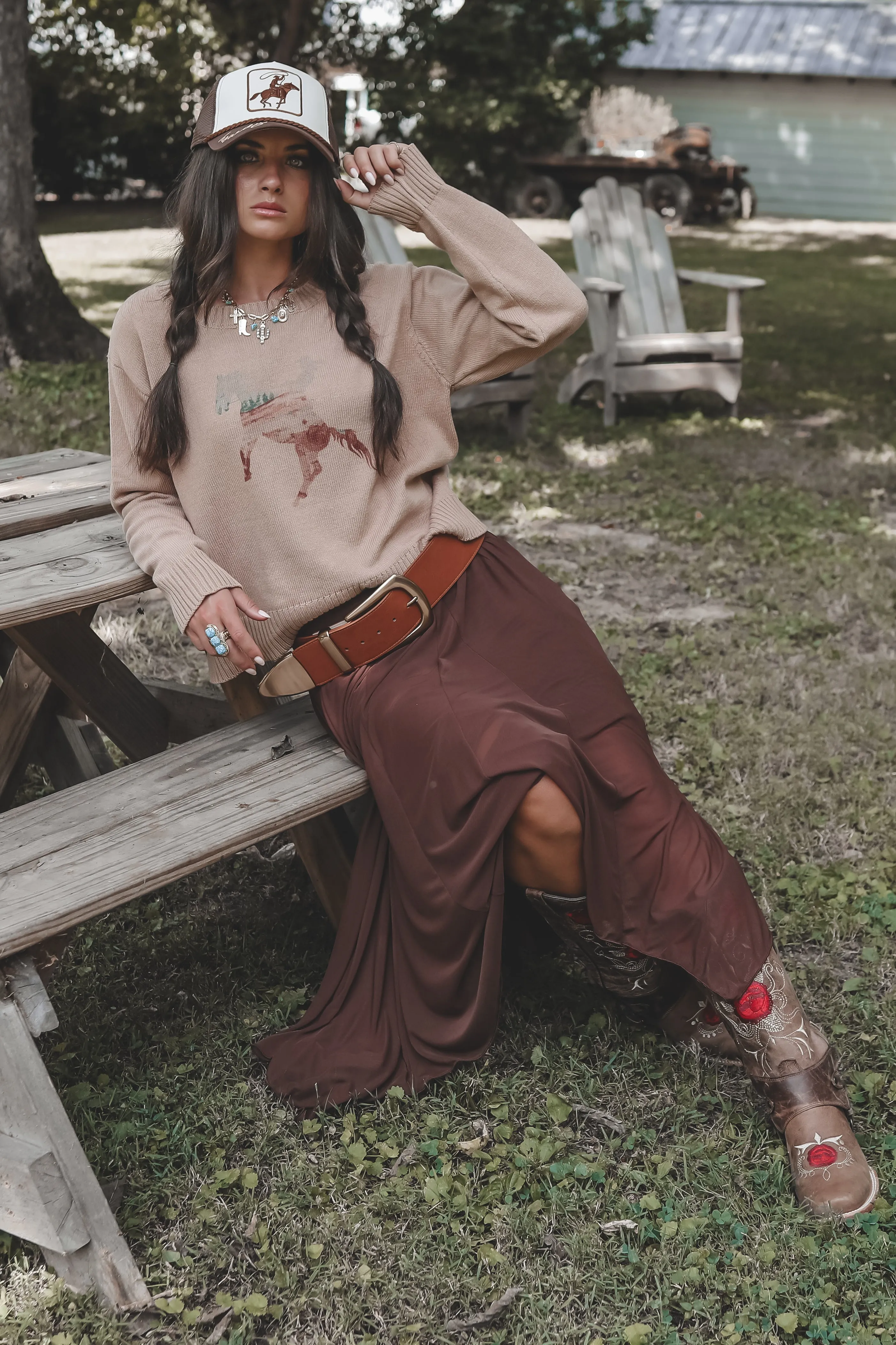 Romance Is Swirling Brown Mesh Midi Skirt sold by Amazing Lace product image thumbnail 4