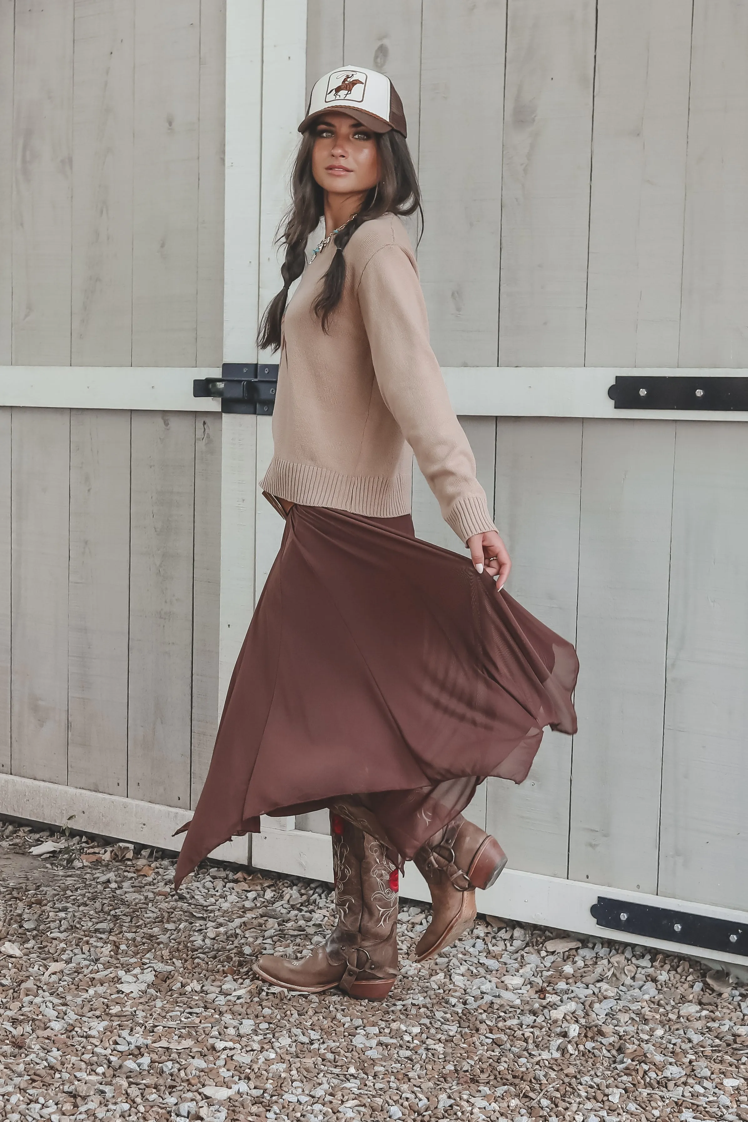 Romance Is Swirling Brown Mesh Midi Skirt sold by Amazing Lace product image thumbnail 2