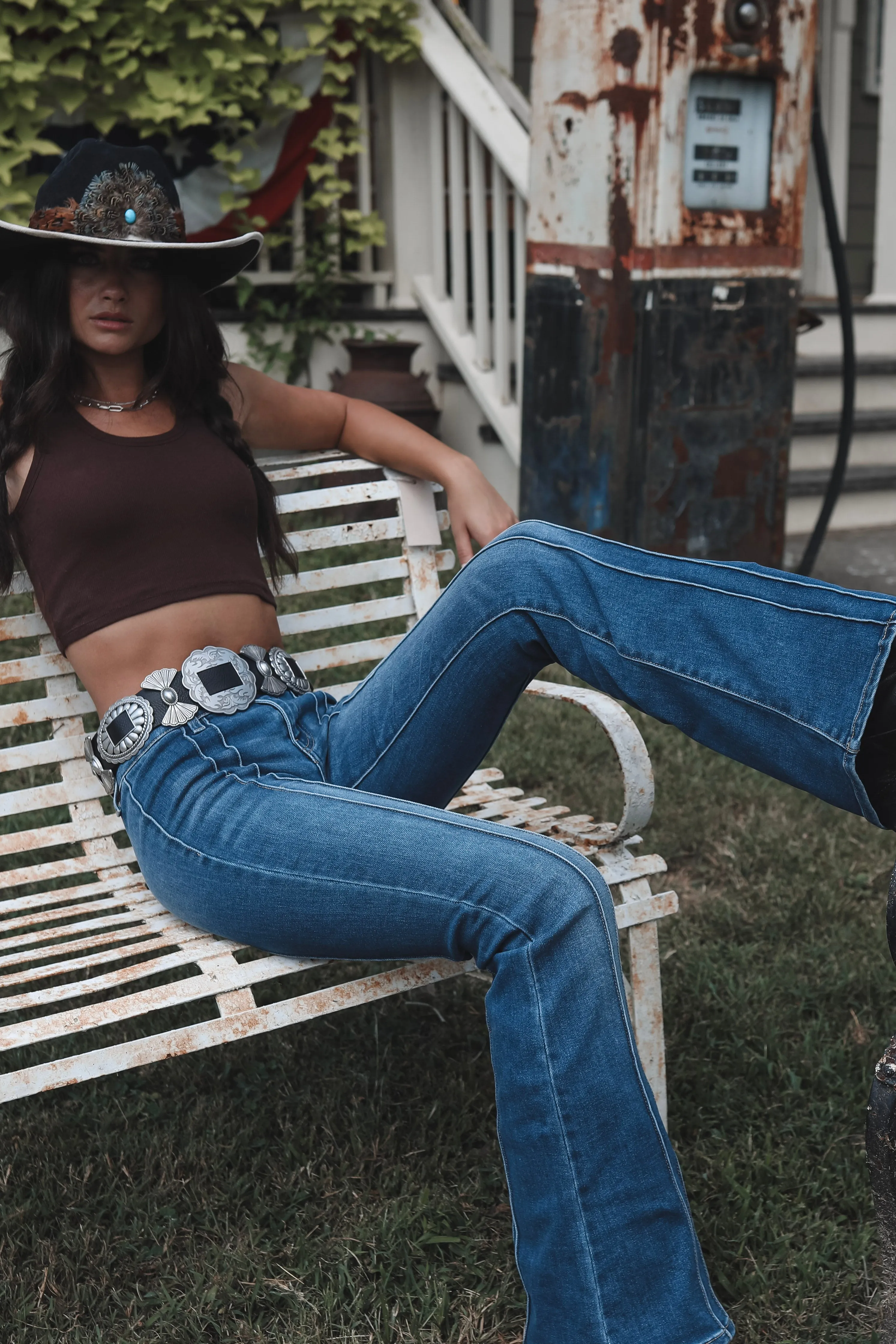 Down For A Good Time Dark Denim Low Rise Flare Pants sold by Amazing Lace