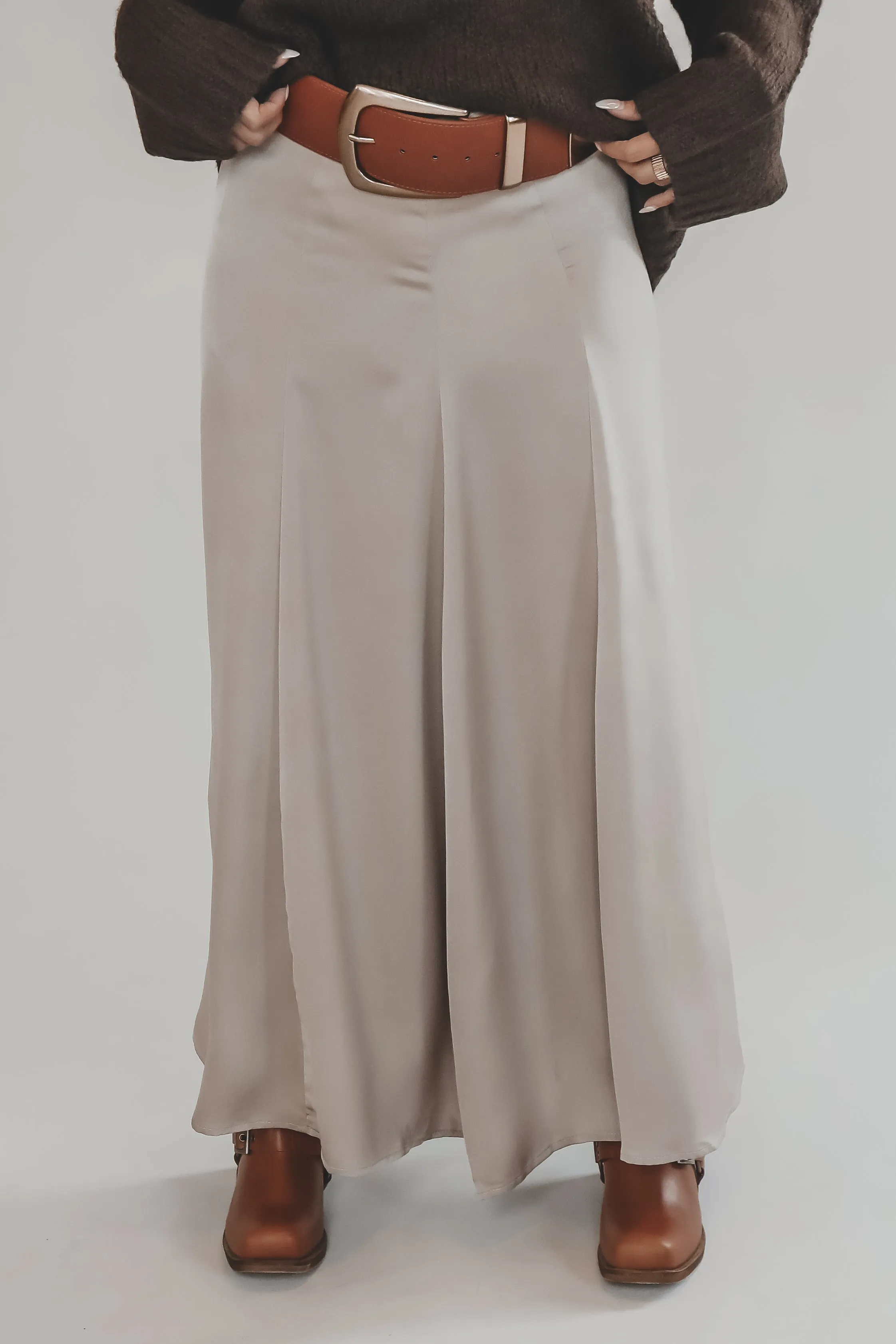 Caught You Blushing Beige Satin Maxi Skirt sold by Amazing Lace